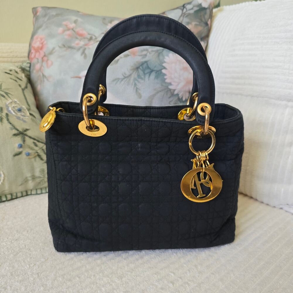 Christian Dior Lady Dior Black Cannage Quilted Nylon Bag